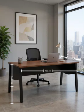 Mesa de Escritório Nogal e Preto – Reta com Pé Cavalete