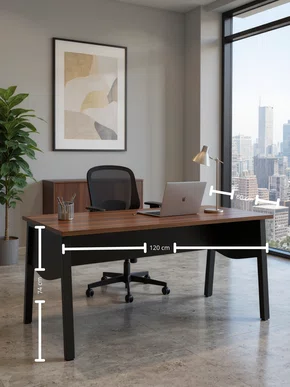 Mesa de Escritório Nogal e Preto – Reta com Pé Cavalete