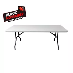Mesa Dobrável com Tampo Branco e Estrutura Preta – Polietileno Reforçado