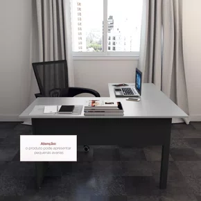 Mesa em “L” com pé metálico New City 135cm Cinza com Preto