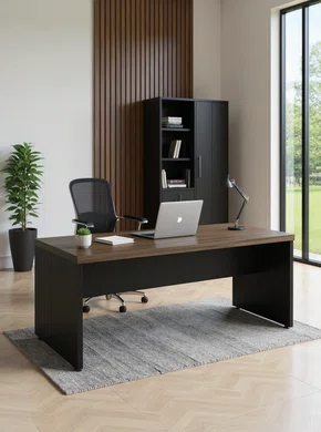 Mesa de Escritório Ameixa e Preto – Retangular com Pé Painel