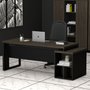 Mesa Escritório Dinâmica Pé Metal Gaveteiro Pedestal Ameixa com Preto